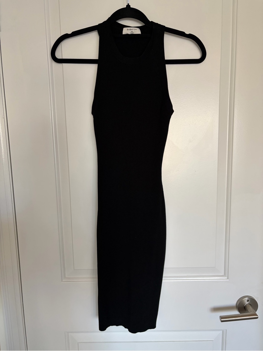 Babaton Black Ribbed Sleeveless Midi Dress